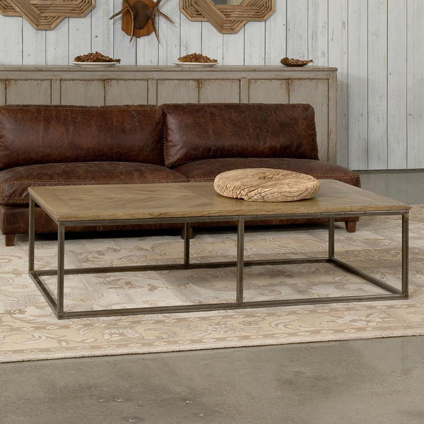 Alby Recycled Parquet Top w/Iron Coffee Table - Rustic Edge