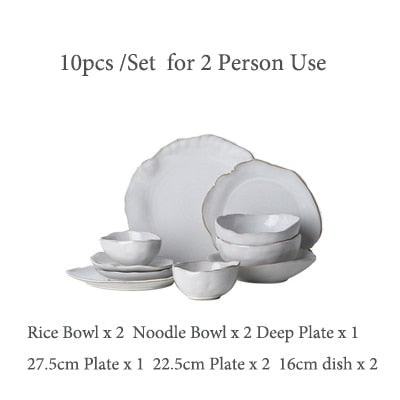 Organic White Ceramic Irregular Shape Dinner Set