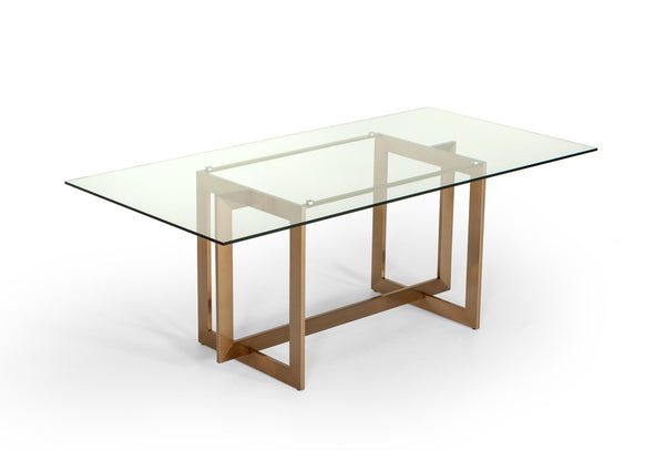 Adira Modern Glass & Brass 79" Rectangle Dining Table - Rustic Edge