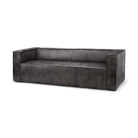 Tinso Black Leather Wrapped 90" Sofa - Rustic Edge