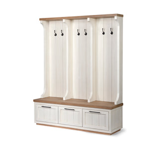 Laura Farmhouse Entryway Hall Tree - Cream & Wood - Rustic Edge