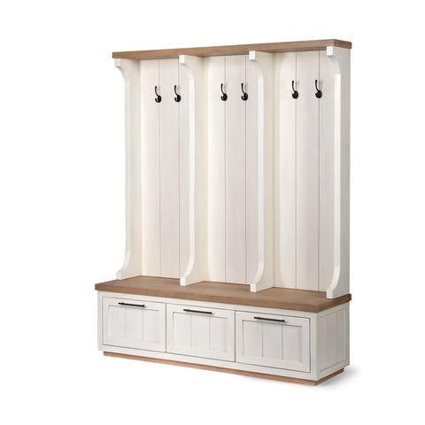 Laura Farmhouse Entryway Hall Tree - Cream & Wood - Rustic Edge