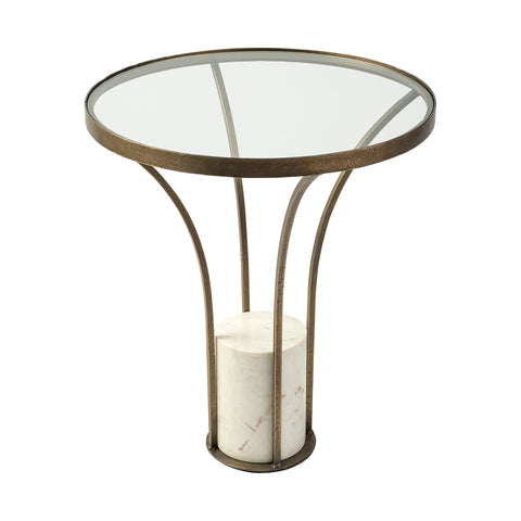 Anita 21" Round Metal and Marble Pedestal Side Table - Rustic Edge