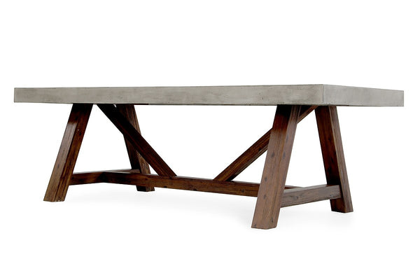 Riverside 95" Concrete Dining Table - Acacia Base - Rustic Edge