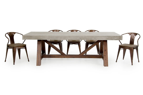 Riverside 95" Concrete Dining Table - Acacia Base - Rustic Edge