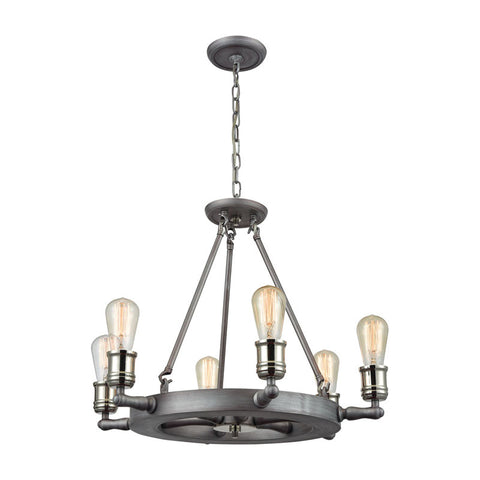 Elk Group Nautical 6 Light Chandelier In Weathered Zinc And Polished Nickel 10706/6
