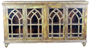 Stein World Poona 4-Door Cathedral Cabinet Crackle Green 13411
