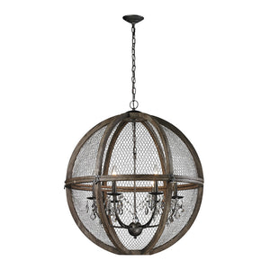 Sandie 30" Aged wire and Wood Globe Chandelier - Rustic Edge