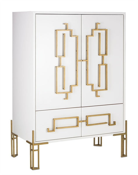 Zhin Cabinet/Bar Cabinet White & Gold Contemporary Red Interior 3258