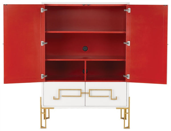 Zhin Cabinet/Bar Cabinet White & Gold Contemporary Red Interior 3258