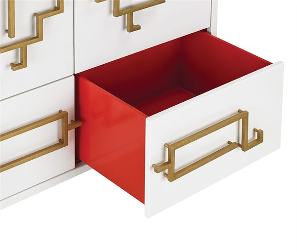 Zhin Cabinet/Bar Cabinet White & Gold Contemporary Red Interior 3258