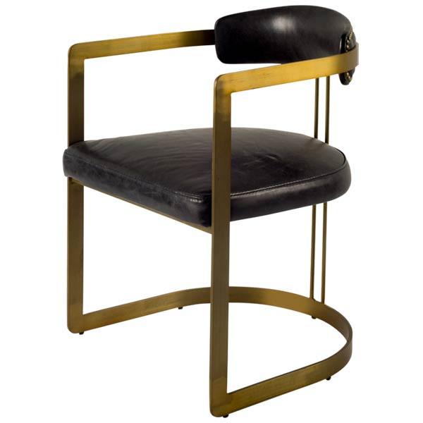 Allister Black Leather Chair with Antique Brass Frame - Rustic Edge