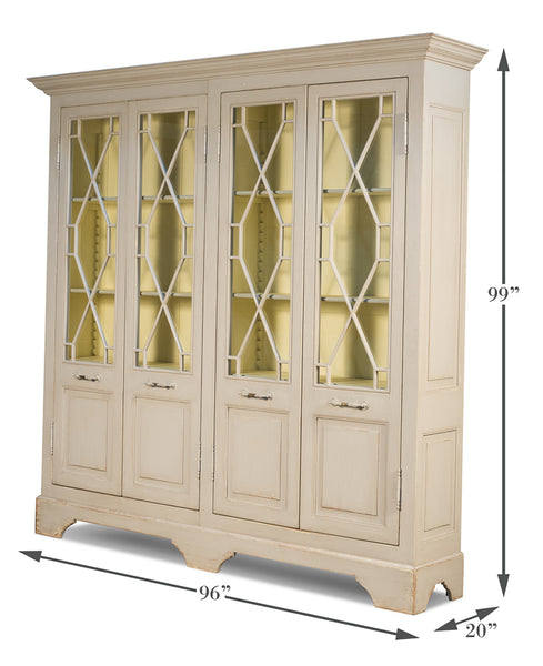 Ruth-Elm Traditional Style 4 Door 96" Bookcase - Beige