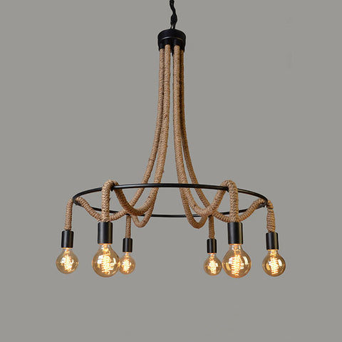 Vanessa 6 Light Iron and Jute Chandelier