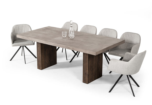 Emire Concrete & Acacia Dining Table - Rustic Edge