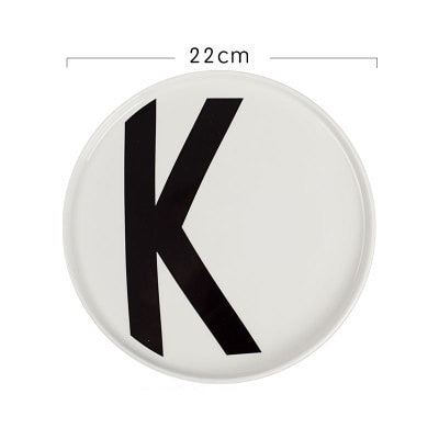 8" White Ceramic Dinner Plates Modern Round with Lip Monogram Letter