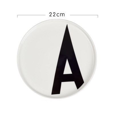 8" White Ceramic Dinner Plates Modern Round with Lip Monogram Letter