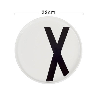 8" White Ceramic Dinner Plates Modern Round with Lip Monogram Letter