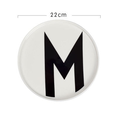 8" White Ceramic Dinner Plates Modern Round with Lip Monogram Letter