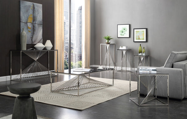 Rini Modern Glass and Stainless Steel Side Table