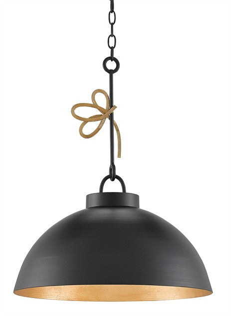 Hannari Pendant Satin Black Dome with Gold Accent 9000-0151