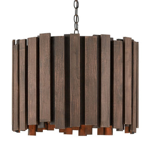 Kagurazaka Chandelier Burnt Wood Slats over Wrought Iron 9000-0156