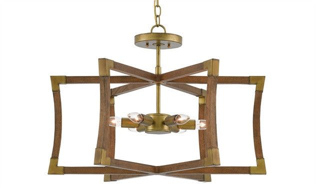 Bastian Wood Semi Flush Chandelier- Currey & Co 9000-0221 - Rustic Edge