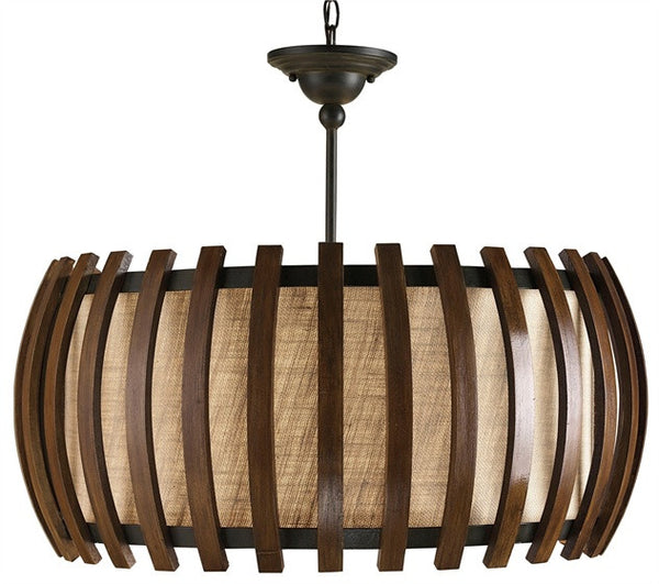 Conner Semi Flush Wood Slated Chandelier - Rustic Edge