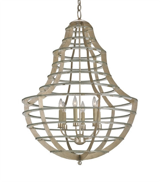 Everest Chandelier Sleek Wrought Iron Bands Silver Leaf Contemporary 9619
