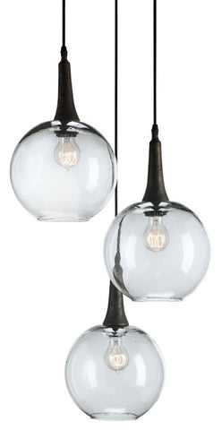 Beckett Trio 3 Globe Glass Pendant- Currey & Co 9969 - Rustic Edge