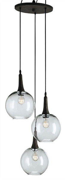 Beckett Trio 3 Globe Glass Pendant- Currey & Co 9969 - Rustic Edge