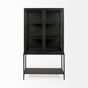 Artie Dark Wood & Black Metal Glass Door Display Cabinet