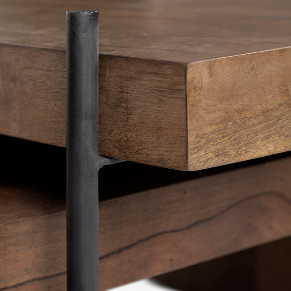 Artie Set of 2 Solid Wood Top Black Metal Base Nesting Coffee Tables - Rustic Edge