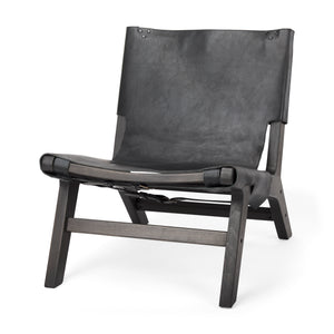 Brodie Black Leather Modern Wood Frame Armless Accent Chair - Rustic Edge