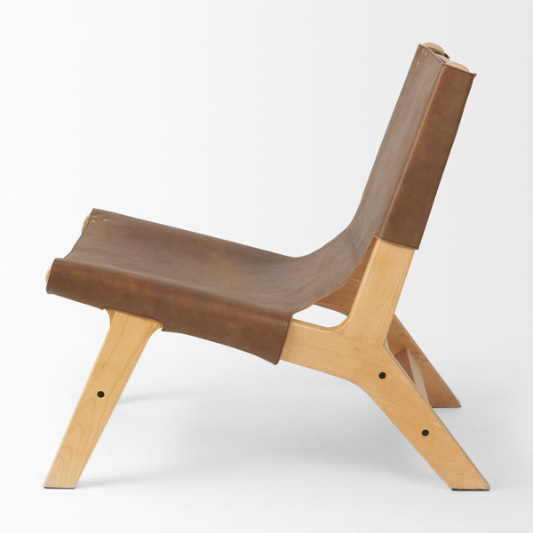 Brodie Brown Leather Modern Wood Frame Armless Accent Chair - Rustic Edge
