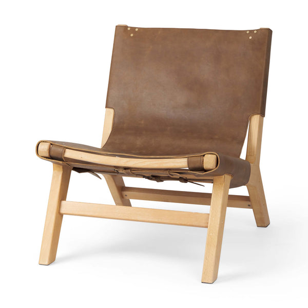 Brodie Brown Leather Modern Wood Frame Armless Accent Chair - Rustic Edge