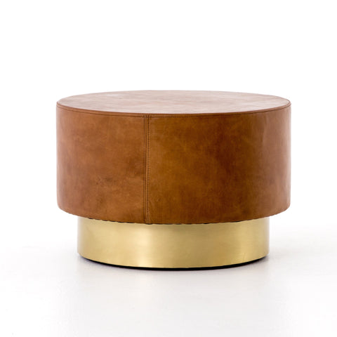 Flynn Brown Leather Brass Coffee Table - Rustic Edge