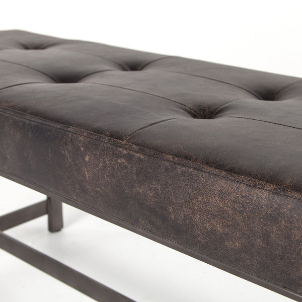 Arion Industrial Bench - Black Leather with Iron Legs - Rustic Edge
