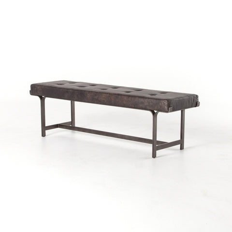 Arion Industrial Bench - Black Leather with Iron Legs - Rustic Edge