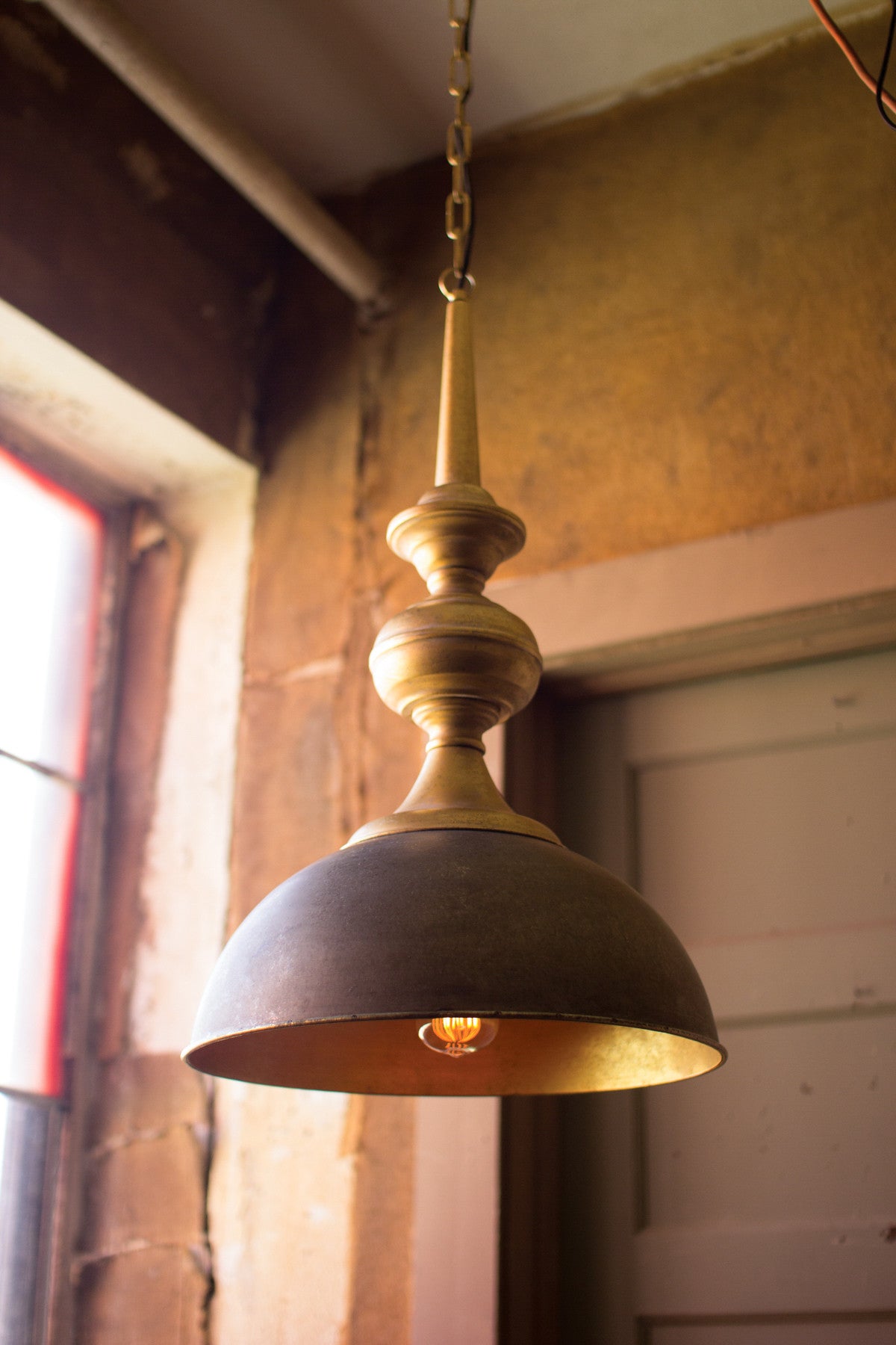Kalalou Metal Pendant Light w Antique Gold Finish Medium CLL1288 Rustic Edge