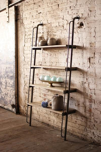 Kalalou Rustic leaning Wood and Metal Adjustable shelving unit 36" x 72" CQ6293
