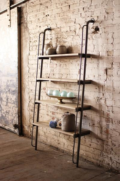 Kalalou Rustic leaning Wood and Metal Adjustable shelving unit 36
