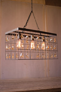 Kalalou Large Rectangle Pendant Light with 72 Amber Glass Gems CQ6802