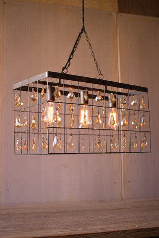 Kalalou Large Rectangle Pendant Light with 72 Amber Glass Gems CQ6802