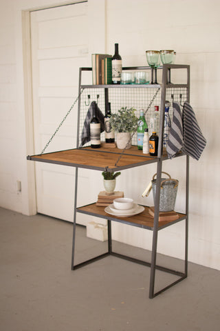 Kalalou Honey Wood & Metal Bar w/fold down wooden door CQ7081 - Houzz