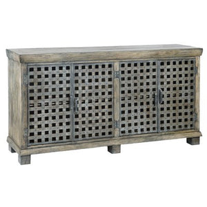 Crestview Bengal Manor Metal Lattice Work and Mango Wood Sideboard CVFNR317 - Rustic Edge