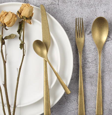 Fiddle 4pc Retro 304 Stainless Steel Silverware - Silver and gold