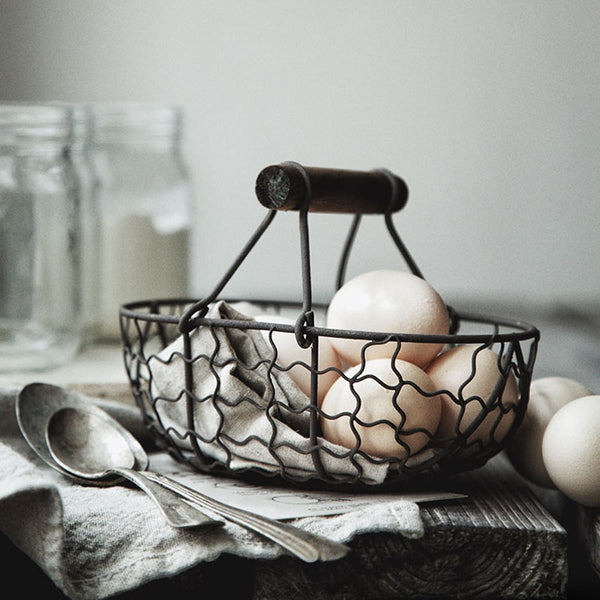 Vintage Old Wrought Iron Storage Basket Kitchen Fruit Bread Egg Basket
