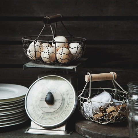 Vintage Old Wrought Iron Storage Basket Kitchen Fruit Bread Egg Basket