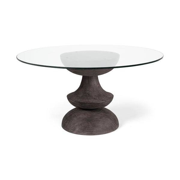 Henri Round Dining Table Dark Grey Bass with Glass top - Rustic Edge